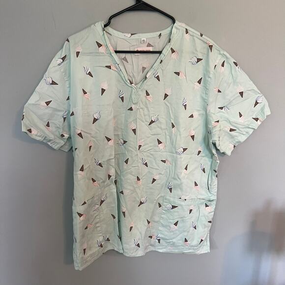 White Cross Ice Cream Cone Scrub Top Plus Size XXL - Picture 1 of 8